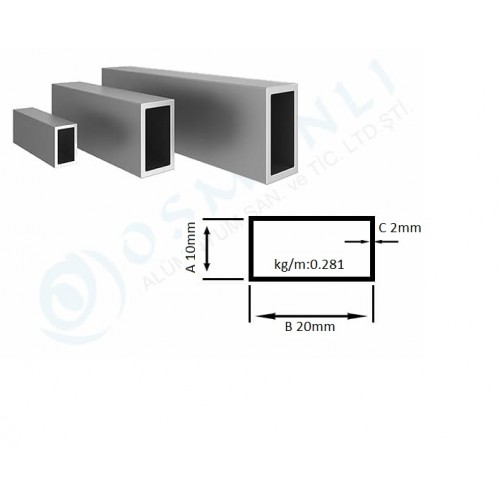 Alüminyum Kutu Profil 10mm X 20mm Et Kalınlık 2mm Alüminyum Kutu Profil 10mm X 20mm Et Kalınlık 2mm